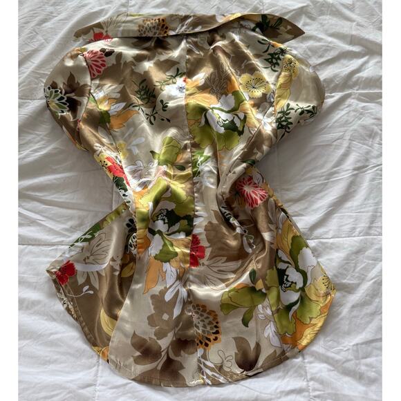 Allison Taylor Vintage Y2K Delicate Timeless Brown Green Floral Satin Blouse - Picture 3 of 4